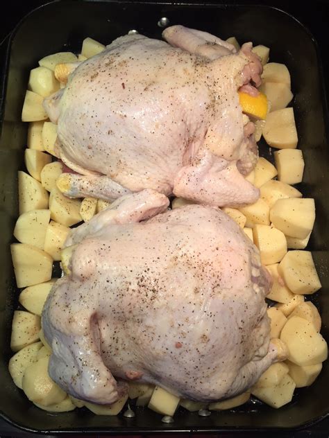 two whole roasted chickens with potatoes at the same time melanie cooks