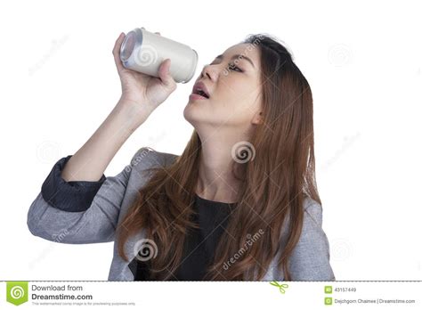Woman Drinking From Blank Can Stock Image Image Of