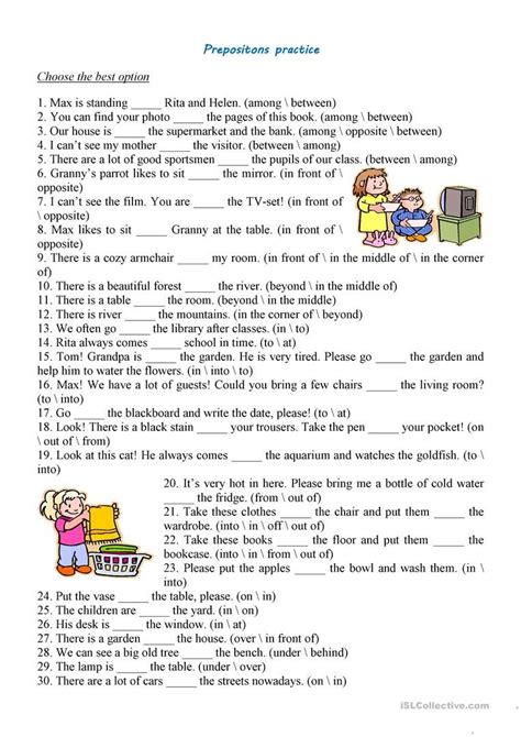 prepositions practice worksheet  esl printable worksheets