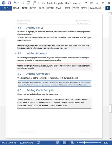 user guide template  ms word templates   forms