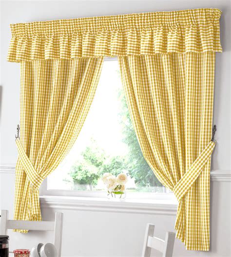 gingham kitchen curtains  matching pelmet valance ready   sizes ebay
