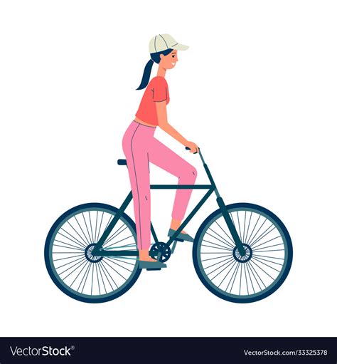 cartoon girl riding a bicycle and smiling side vector image