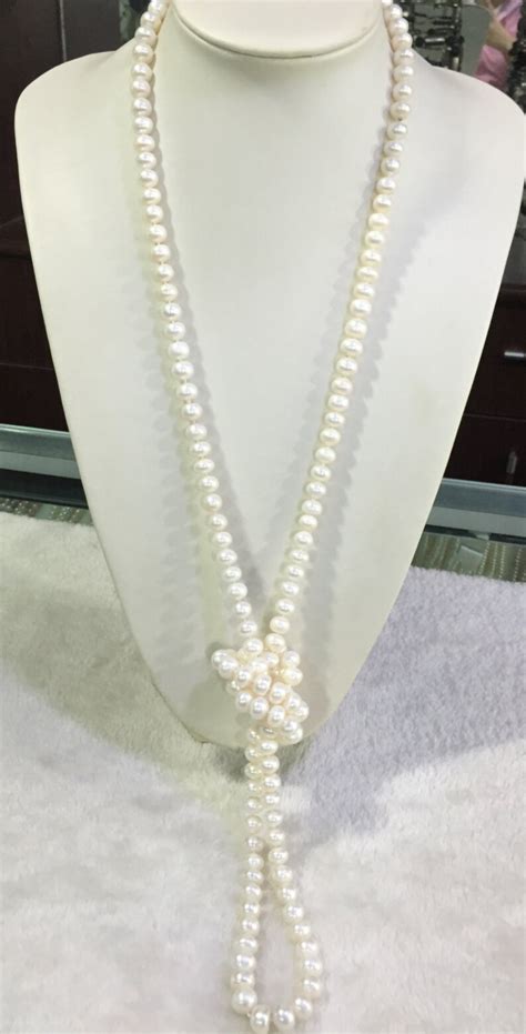 long pearl necklace 60 inches 9 10mm freshwater pearl etsy