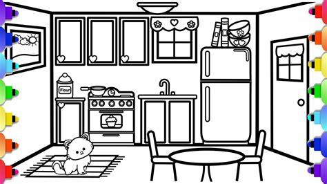 draw  kitchen simple  easy kitchen coloring page