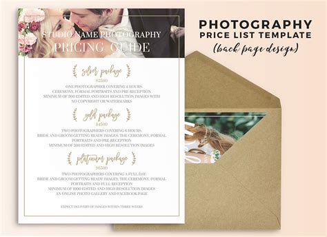 wedding photography price list photoshop template  behance