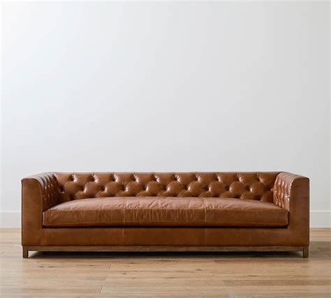 henley tufted leather sofa pottery barn