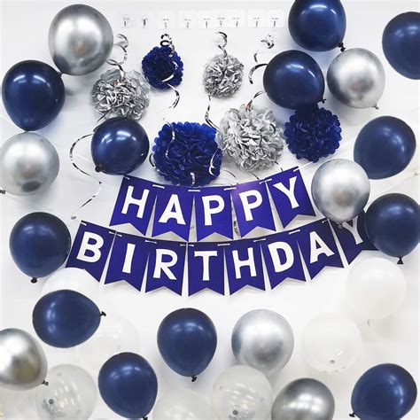 buy blue happy birthday decorations  men navy blue silver birthday