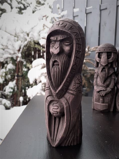 norse gods odin statue wood hand carved