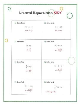 solving literal equations practice  raising  standards tpt