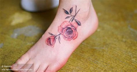 red rose tattoo on the left foot