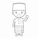 Brunei Cartoon Coloring Asean Illustration Traditional Character Easy Vector Dressed Set sketch template