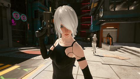 yorha a2 swap for v with weapons cyberpunk 2077 mod