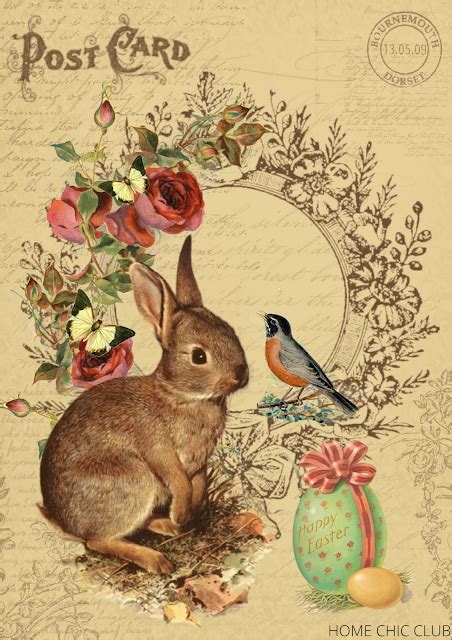 home chic club  printable easter bunny art vintage easter