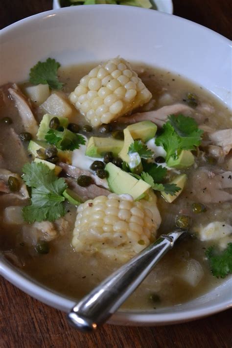 ajiaco colombian stew of chicken potatoes and corn minced