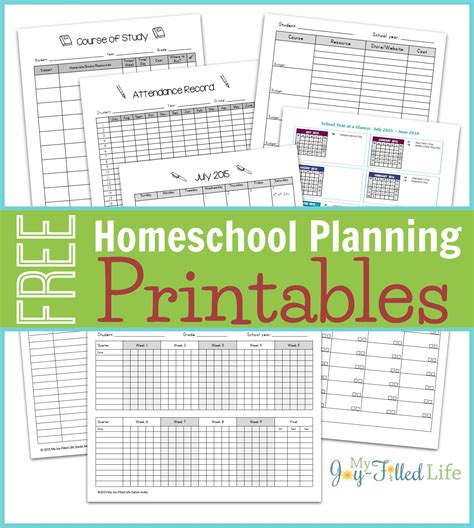 homeschool planning resources  printable planning pages  joy
