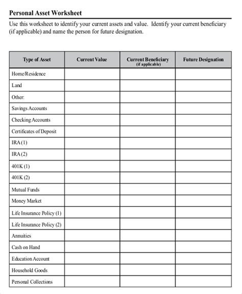 personal finance worksheet personal financial planning  analysis