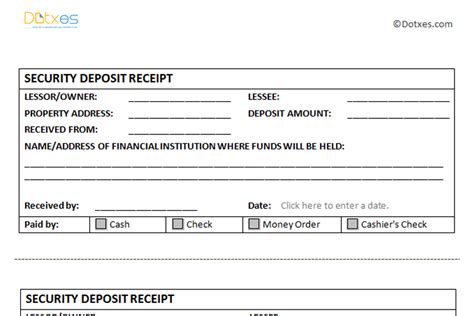 security deposit receipt template dotxes