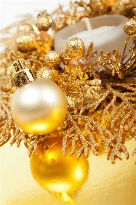 christmas gold colors decorations stock image image  globe glass