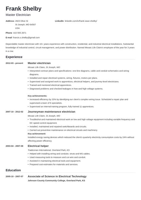electrician resume examples template