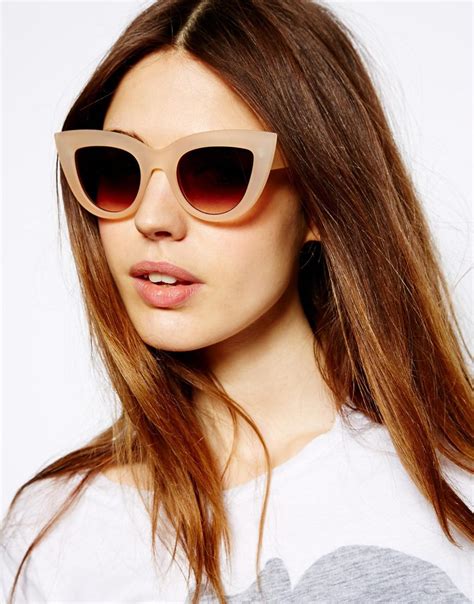lyst asos flat top cat eye sunglasses in natural