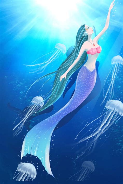 blue underwater fantasy mermaid psd layered  background material