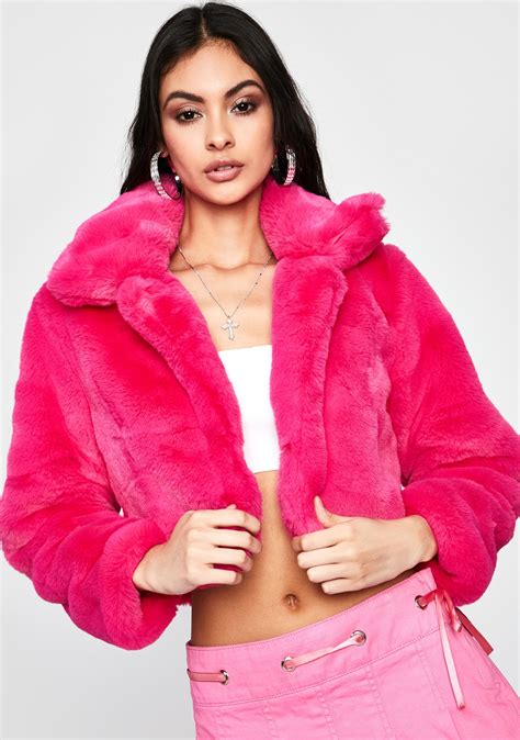 Neon Hot Pink Cropped Faux Fur Jacket Dolls Kill