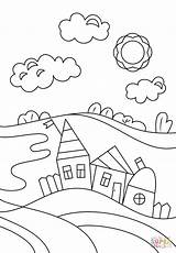 Village Coloring Pages Scene Drawing Printable Color Scenery Version Click Results Houses Drawings sketch template