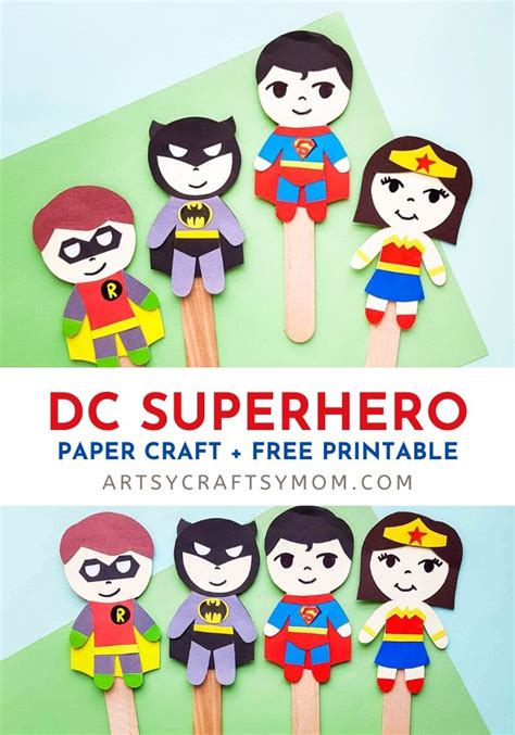 dc superhero paper puppet craft  printable template