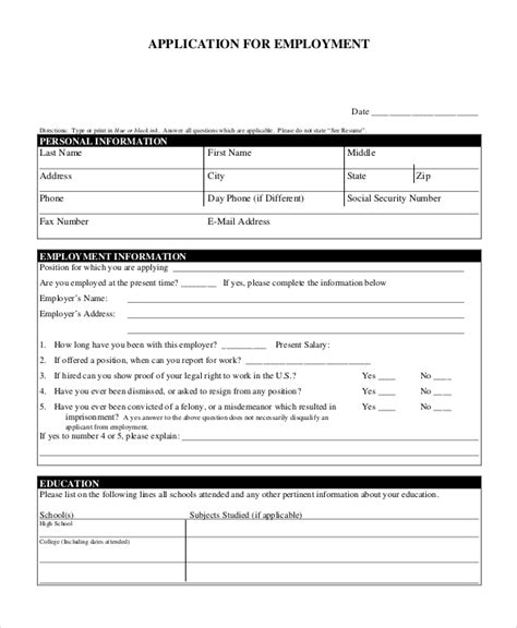 Blank Job Application Form Samples Download Free Forms Templates In Pdf