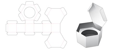 piece cardboard hexagonal packaging box  insert  vector