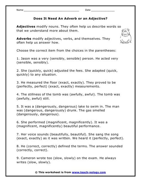 adjective worksheet  seventh grade adjective worksheets