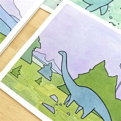 dinosaur card set  illustrated cards fun dinosaur cards  kids