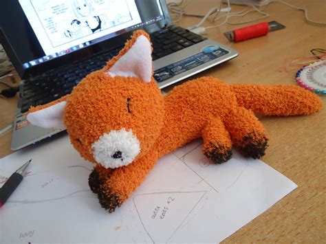 fox sock plushie     fox plushie needlework  sewing