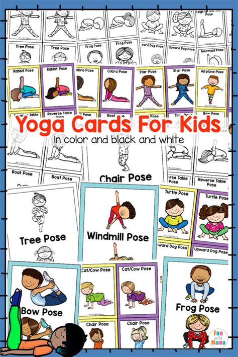 yoga cards  kids  color bw fun  mama shop