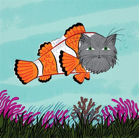 catfish cats fish art poster print  oliver lake iota illustration