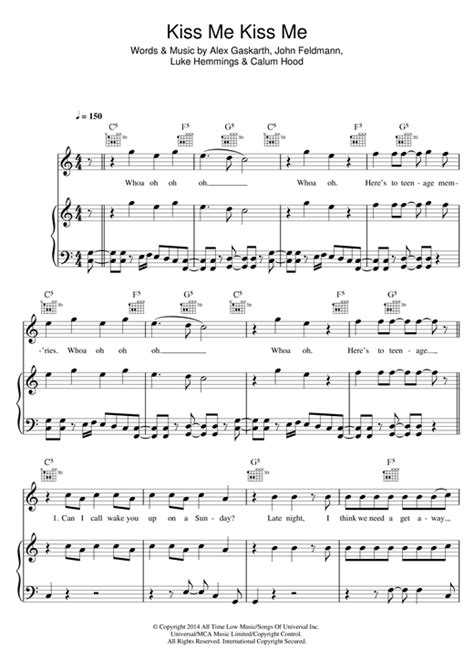 Kiss Me Kiss Me Sheet Music By 5 Seconds Of Summer Piano Vocal