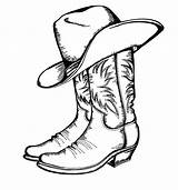 Cowboy Hat Coloring Drawing Library Clipart Color Boot Boots sketch template