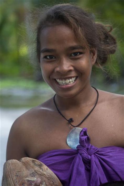 Bright Girl With Coconut On Abaiang I Kiribati People