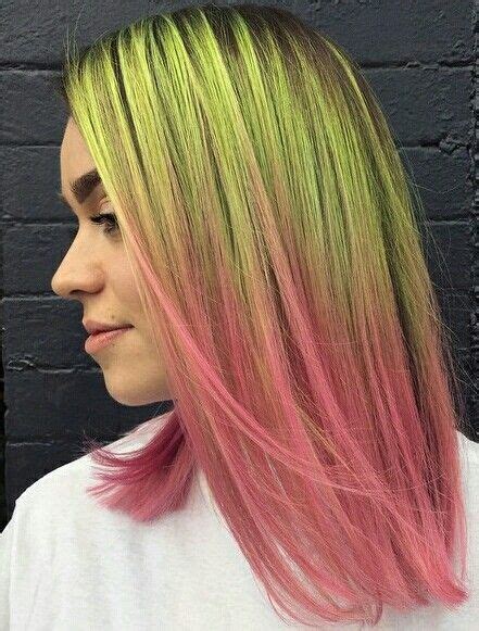 green pink ombre dyed hair hair hair beauty pretty hair color