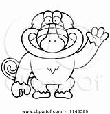 Baboon Waving Monkey Cartoon Clipart Friendly Coloring Cory Thoman Outlined Vector Coconut Palm Tree Looking Around 2021 sketch template