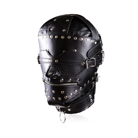 Pu Leather Hood Mask Hood Bondage Blindfold Sex Toys For Couples Bdsm