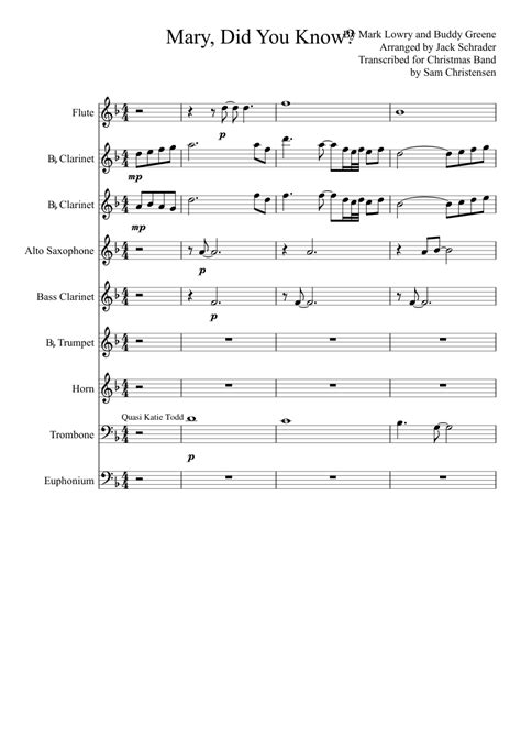 mary    sheet   flute clarinet oboe alto saxophone