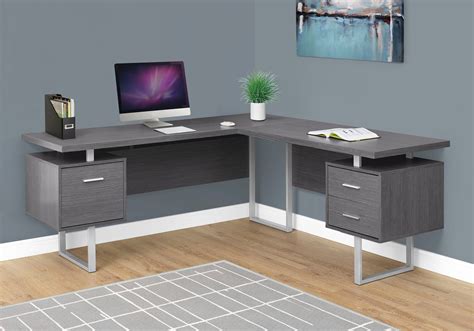 modern   shaped grey office desk  drawers computerdeskcom