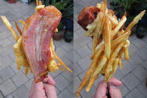 would you eat this french fry coated bacon on a stick popsugar food