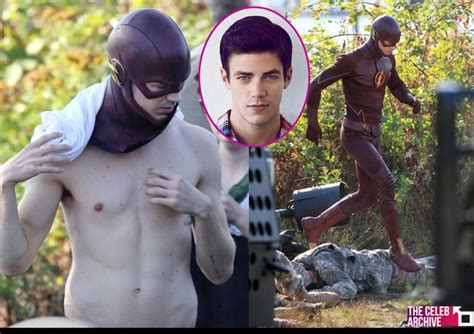 A Shirtless Grant Gustin﻿ Filming Scenes On The Set Of The Flash In