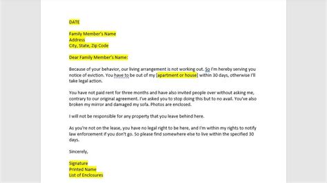 family eviction notice letter template eviction notice letter