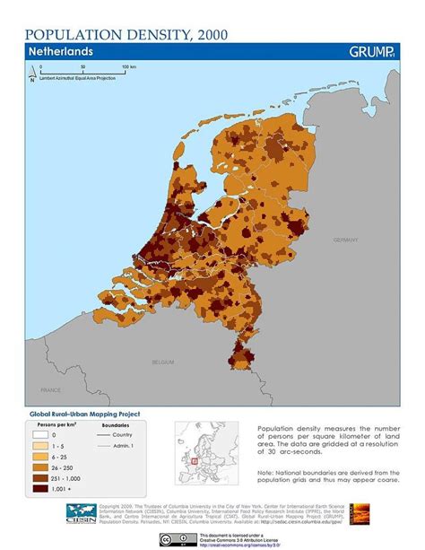 nederlandse bevolking  kaart nederland bevolkingsdichtheid kaart west europa europa