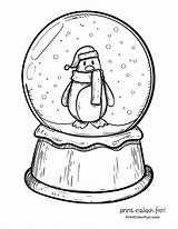 Globe Snow Coloring Pages Penguin Christmas Winter Drawing Globes Sketch Print Color Adult Printcolorfun Drawings Printable Soccer Para Snowman Calendar sketch template