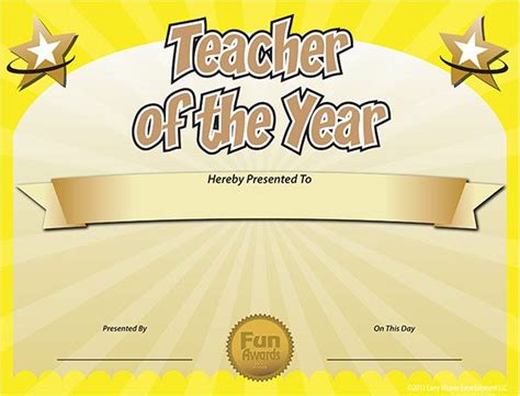 printable certificates  teachers  teacher   year