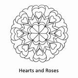 Coloring Roses Hearts Mandala sketch template
